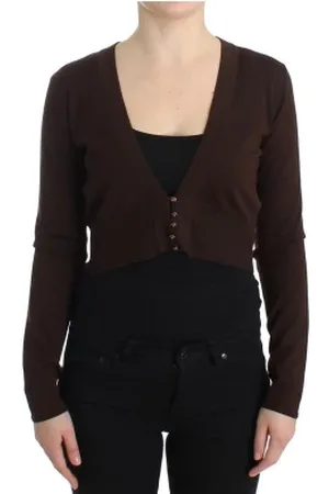 Roberto Cavalli Femme, Pulls, Brun, Taille: 40 FR Cardigan Court avec Fermeture Boutonnée et Détails Logo