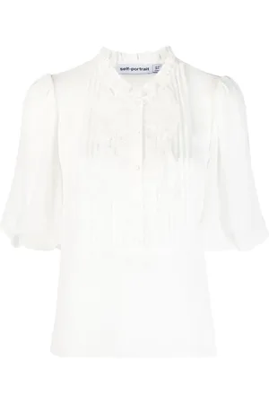 Self-Portrait Femme, Blouses et Chemises, Blanc, Taille: 32 FR Haut en mousseline blanche