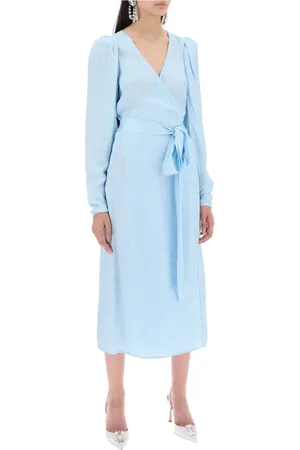 ROTATE Femme, Robes, Bleu, Taille: 36 FR Robe Midi Portefeuille à Pois
