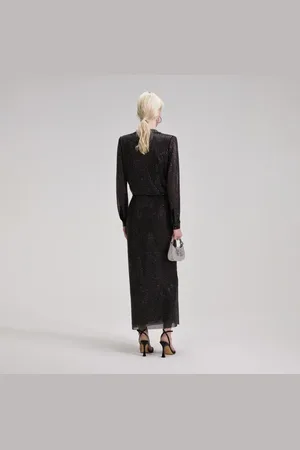 Self-Portrait Femme, Robes, Noir, Taille: 38 FR Robe Chemise Midi Ornée