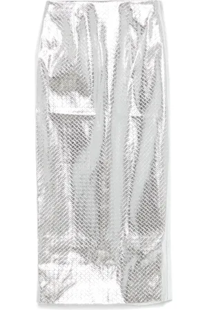 ROTATE Femme, Jupes, Gris, Taille: 36 FR Jupe Midi Argentée avec Fente au Dos