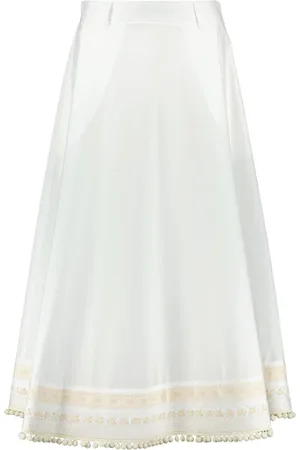 Moschino Femme, Jupes, Blanc, Taille: 38 FR Jupe Longue en Popeline avec Broderie