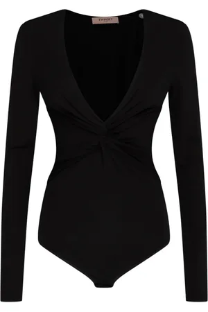 Twin-Set Femme, Tops, Noir, Taille: 40 FR Body noir à manches longues et col en V