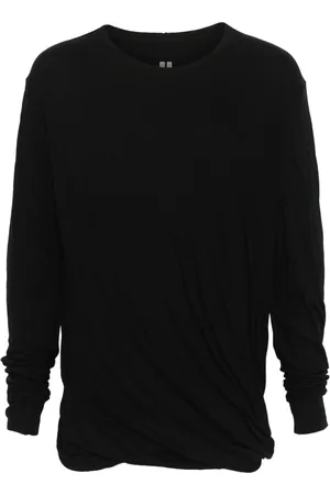 Rick Owens Homme, Tops, Noir, Taille: ONE Size T-shirt Noir en Coton à Manches Longues et Col Rond