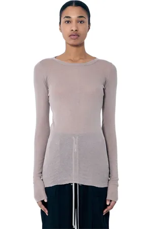 Rick Owens Femme, Tops, , Taille: 38 FR T-Shirt Ras du Cou Manches Longues en Maille Côte