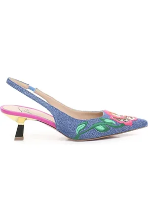 ROBERTO FESTA Femme, Chaussures, Bleu, Taille: 37 EU Escarpins Slingback en denim avec sequins floraux
