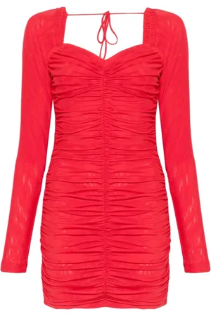 ROTATE Femme, Robes, Rouge, Taille: 38 FR Robe Rouge Froncée à Encolure Cœur