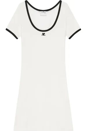Courrèges Femme, Robes, Blanc, Taille: 36 FR Robe Blanche à Col Rond Brodé