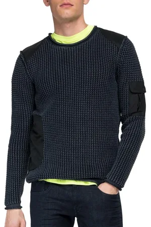 Replay Homme, Pulls, Noir, Taille: S Pull Noir à Col Rond avec Poches