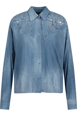ERMANNO SCERVINO Femme, Blouses et Chemises, Bleu, Taille: 38 FR Chemise à appliques florales boutonnée
