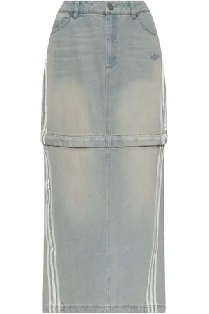 adidas Femme, Jupes, Bleu, Taille: 40 FR Jupe en Denim à Rayures Latérales