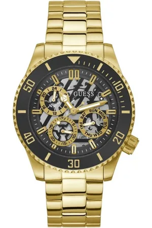 Guess Homme, Accessoires, Jaune, Taille: ONE Size Montre Analogique en Acier Doré à Quartz