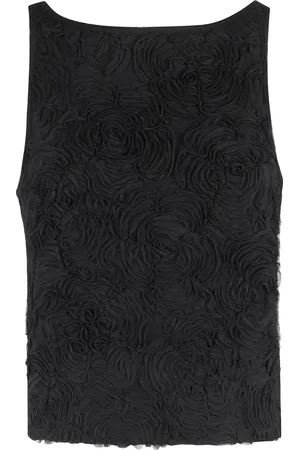 ROTATE Femme, Tops, Noir, Taille: 38 FR Haut à Fleurs en Maille à Col Bateau