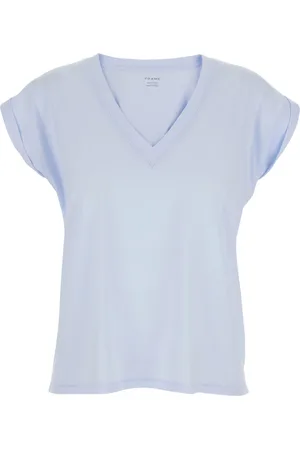 Frame Femme, Tops, Bleu, Taille: 36 FR T-shirt Bleu Col en V en Coton Femme