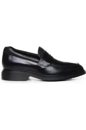 Hogan Homme, Chaussures, Noir, Taille: 41 EU Chaussures Plates en Cuir Noir avec Mousse à Mémoire