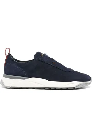 santoni Homme, Chaussures, Bleu, Taille: 43 1/2 EU Baskets à Lacets en Cuir Daim