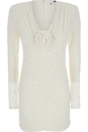 ROTATE Femme, Robes, Blanc, Taille: 38 FR Mini-robe en dentelle à col en V