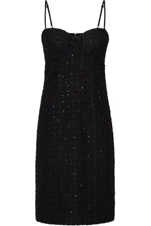 ROTATE Femme, Robes, Noir, Taille: 40 FR Robe Noire Décolleté Cœur avec Fente au Dos