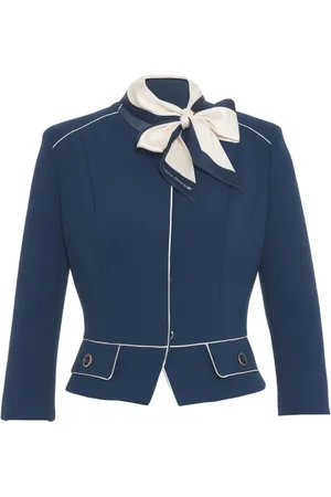 Elisabetta Franchi Femme, Vestes, Bleu, Taille: 42 FR Blazer en Crêpe Bleu avec Détails Métalliques