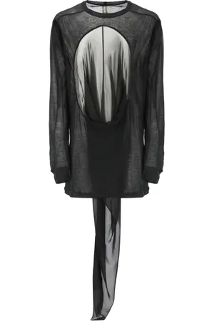 Rick Owens Homme, Tops, Noir, Taille: M T-shirt Noir en Coton avec Détails Découpés