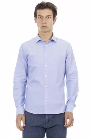 BALDININI Homme, Chemises, Bleu, Taille: L Chemise Bleu Clair en Coton Col Italien