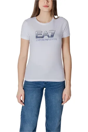 EA7 Femme, Tops, Blanc, Taille: 40 FR T-shirt en coton à manches courtes