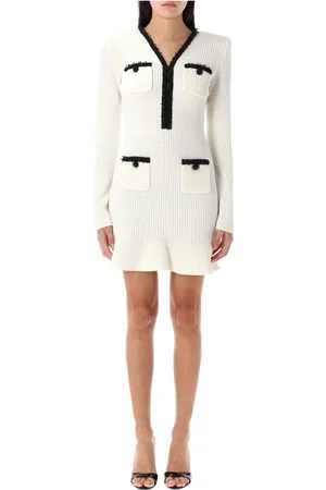 Self-Portrait Femme, Robes, Blanc, Taille: 38 FR Mini-robe en maille ornée de perles blanches