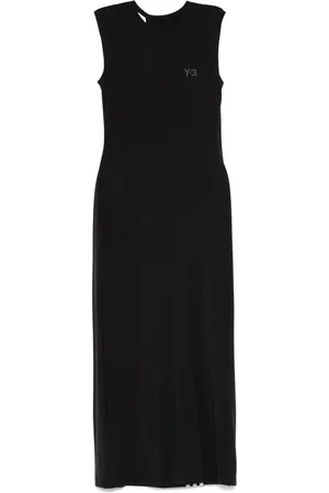 Y-3 Femme, Robes, Noir, Taille: 36 FR Robe Noire avec Impression Logo et Insert Cape