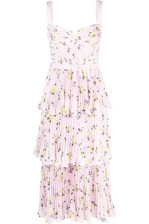 Self-Portrait Femme, Robes, Rose, Taille: 42 FR Robe Midi à Volants et Imprimé Floral