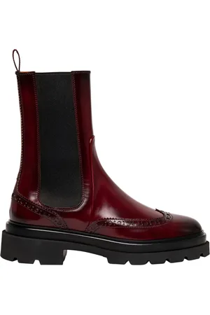 santoni Femme, Chaussures, Rouge, Taille: 37 1/2 EU Bottines Chelsea Brogue en Cuir Finition Antique