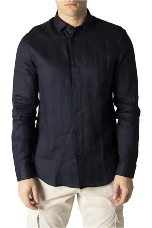 Armani Exchange Homme, Chemises, Bleu, Taille: XL Chemise en lin à manches longues