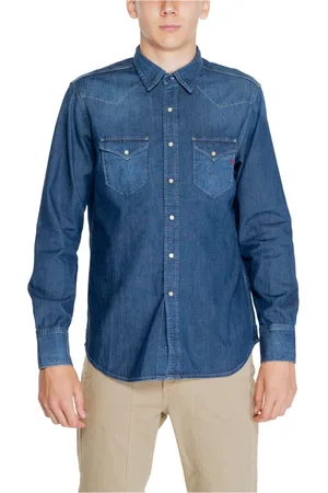 Replay Homme, Chemises, Bleu, Taille: S Chemise Bleue Unie à Manches Longues