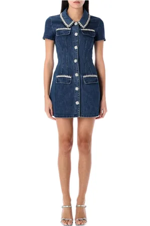 Self-Portrait Femme, Robes, Bleu, Taille: 36 FR Mini-robe chemise en denim bleu à col
