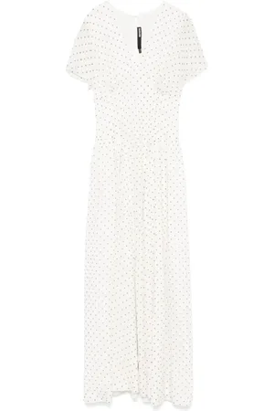 ROTATE Femme, Robes, Blanc, Taille: 42 FR Maxi Robe à Col en V