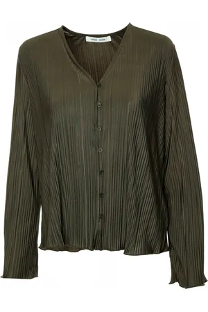 Samsøe Samsøe Femme, Blouses et Chemises, Vert, Taille: 38 FR Chemisier plissé à col en V et manches chauve-souris