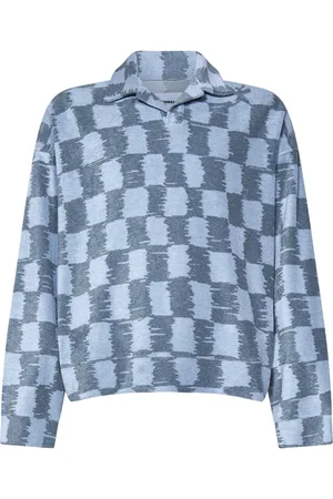 BONSAI Homme, Tops, Bleu, Taille: M Polo à Carreaux Bleu Col en V
