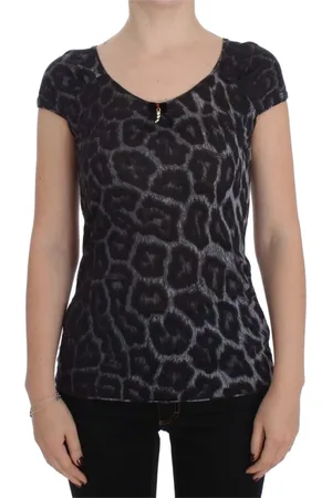 Roberto Cavalli Femme, Tops, Gris, Taille: 42 FR Haut/Blouse T-Shirt en Modal Gris Imprimé Léopard