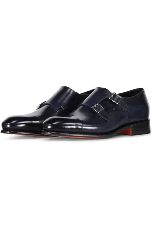 santoni Homme, Chaussures, Bleu, Taille: 45 1/2 EU Richelieus Double Boucle en Cuir