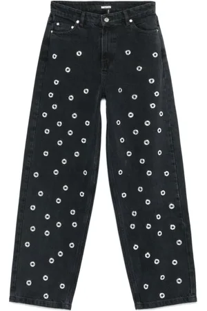 ROTATE Femme, Jeans, Gris, Taille: W26 Jean Classique Gris Foncé avec Détails Œillets