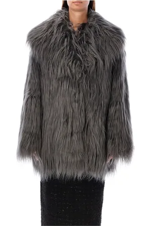 ROTATE Femme, Vestes, Gris, Taille: 40 FR Manteau à large col en fausse fourrure