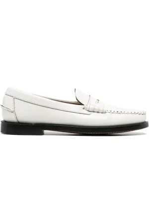 SEBAGO Femme, Chaussures, Blanc, Taille: 36 EU Mocassins Plats en Cuir avec Fente Penny