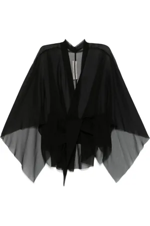 Rick Owens Femme, Vestes, Noir, Taille: 40 FR Veste Col en V en Mousseline de Soie Noire