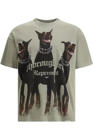Represent Homme, Tops, Vert, Taille: S T-shirt en coton à maxi imprimé