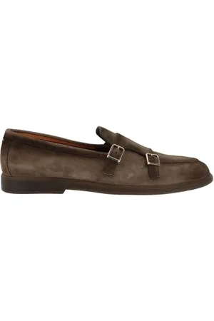 santoni Homme, Chaussures, Brun, Taille: 43 EU Mocassins en cuir à boucle métallique et talon bloc