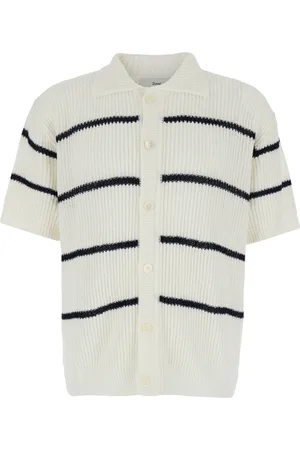 DUNST Homme, Pulls, Blanc, Taille: L Polo à rayures en tricot blanc