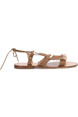 santoni Femme, Chaussures, Brun, Taille: 36 EU Sandales à lanières cheville en daim marron avec semelle à franges