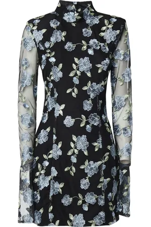 ROTATE Femme, Robes, Noir, Taille: 38 FR Robe à Manches Longues Noire à Fleurs