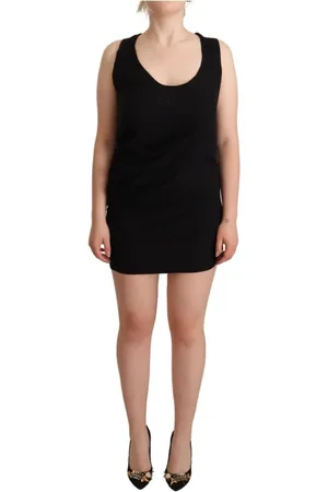 Roberto Cavalli Femme, Robes, Noir, Taille: 44 FR Mini Robe Fourreau Sans Manches en Coton