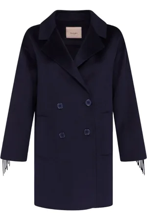 Twin-Set Femme, Manteaux, Bleu, Taille: 42 FR Manteau Bleu en Laine à Double Boutonnage