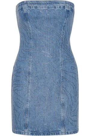 ROTATE Femme, Robes, Bleu, Taille: 36 FR Robe en jean à strass